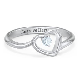 Heart Bypass Ring in 925 Sterling Silver with Aquamarine