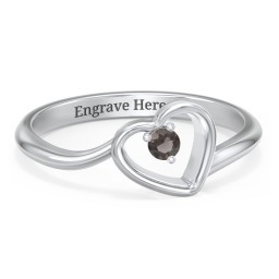 Heart Bypass Ring in 925 Sterling Silver with Smokey Quartz