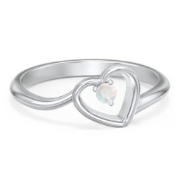 Heart Bypass Ring in 925 Sterling Silver with Opal