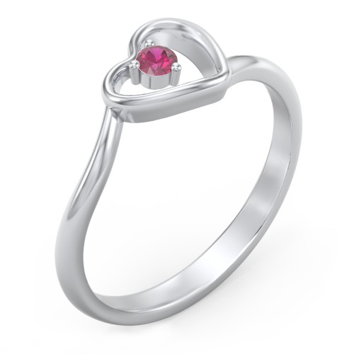 Heart Bypass Ring – Sterling Silver with Ruby
