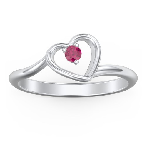 Heart Bypass Ring – Sterling Silver with Ruby