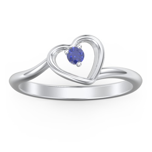 Heart Bypass Ring – Sterling Silver with Blue Sapphire