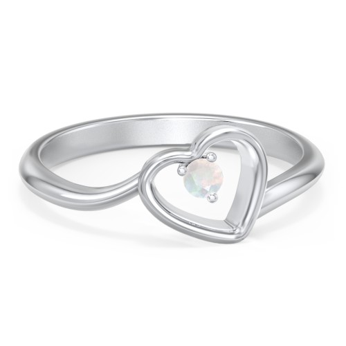 Heart Bypass Ring – Sterling Silver with Opal