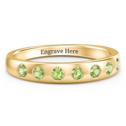 Flush Set Gemstone Belt Ring in 10K Solid Yellow Gold with Peridot
