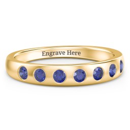 Flush Set Gemstone Belt Ring in 10K Solid Yellow Gold with Blue Sapphire