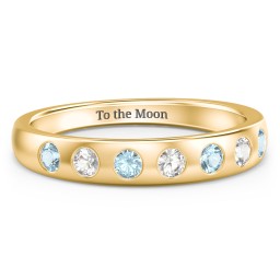 Flush Set Gemstone Belt Ring in 10K Solid Yellow Gold with Blue Topaz and Cubic Zirconia