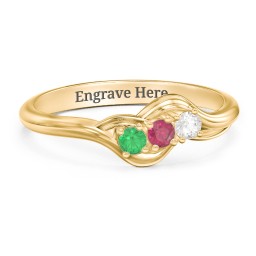 Three Stone Wave Ring in 10K Solid Yellow Gold with Emerald, Ruby, and Cubic Zirconia
