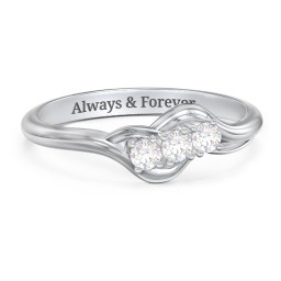 Three Stone Wave Ring in 925 Sterling Silver with Lab Diamond