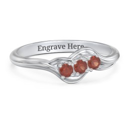 Three Stone Wave Ring in 925 Sterling Silver with Garnet