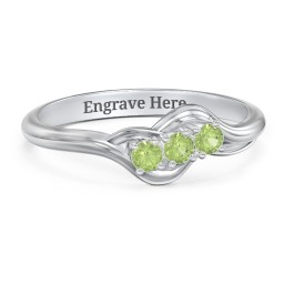 Three Stone Wave Ring in 925 Sterling Silver with Peridot
