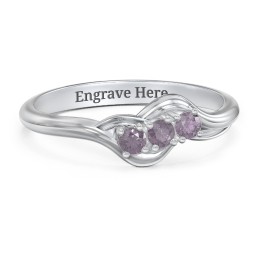 Three Stone Wave Ring in 925 Sterling Silver with Alexandrite