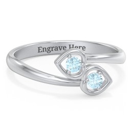 Double Heart Bypass Ring in 925 Sterling Silver with Blue Topaz