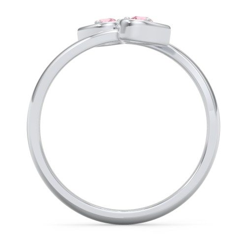 Double Heart Bypass Ring – Sterling Silver with Pink Tourmaline