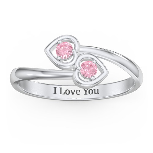 Double Heart Bypass Ring – Sterling Silver with Pink Tourmaline
