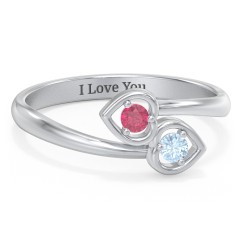 Double Heart Bypass Ring – Sterling Silver with Blue Sapphire