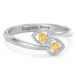 Double Heart Bypass Ring in 925 Sterling Silver with Citrine
