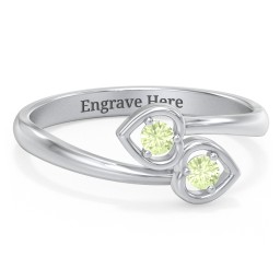 Double Heart Bypass Ring in 925 Sterling Silver with Peridot