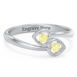 Double Heart Bypass Ring in 925 Sterling Silver with Citrine