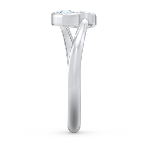 Double Heart Bypass Ring – Sterling Silver with Aquamarine