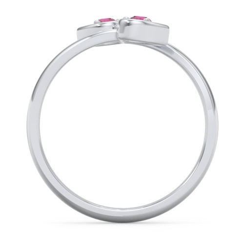 Double Heart Bypass Ring – Sterling Silver with Ruby