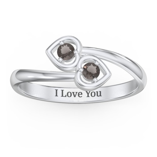 Double Heart Bypass Ring – Sterling Silver with Smokey Quartz