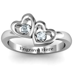 Twin Hearts Ring in 925 Sterling Silver with Cubic Zirconia