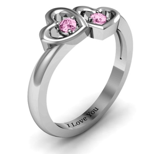 Twin Hearts Ring – Sterling Silver with Pink Sapphire