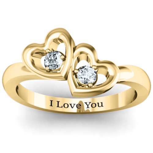 Twin Hearts Ring – 10K Yellow Gold with Cubic Zirconia