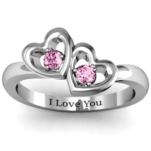Twin Hearts Ring – Sterling Silver with Pink Sapphire