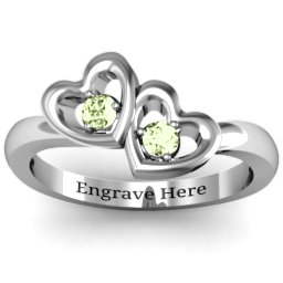 Twin Hearts Ring in 925 Sterling Silver with Peridot