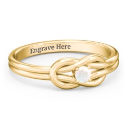 Birthstone Love Knot Ring in 18K Gold Plated Silver with Opal