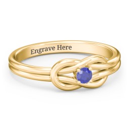 Birthstone Love Knot Ring in 14K Solid Yellow Gold with Blue Sapphire