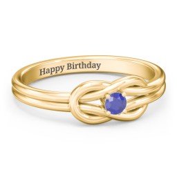 Birthstone Love Knot Ring in 18K Gold Plated Silver with Blue Sapphire