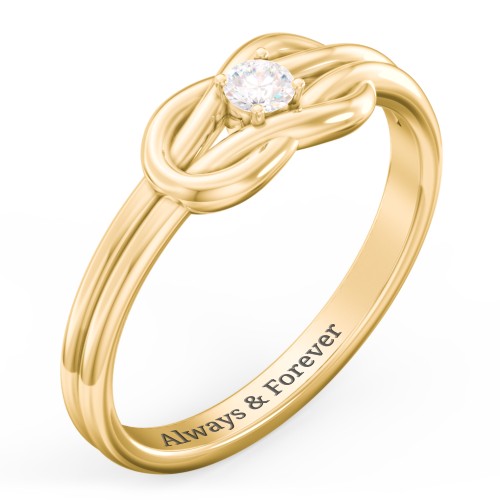 Birthstone Love Knot Ring – 18K Gold Plated Silver with Diamond