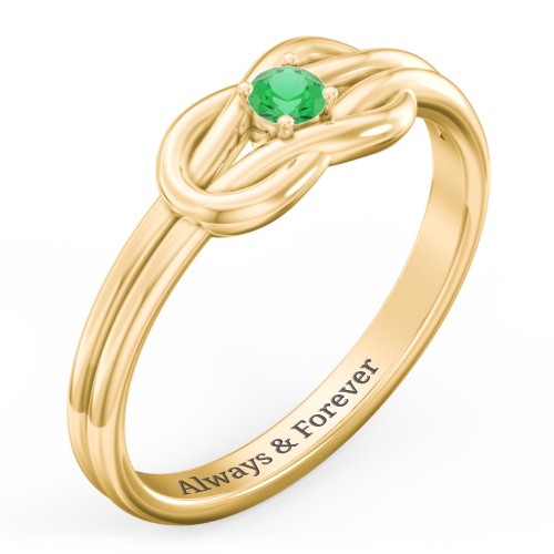 Birthstone Love Knot Ring – 18K Gold Plated Silver with Emerald