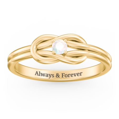 Birthstone Love Knot Ring – 18K Gold Plated Silver with Opal
