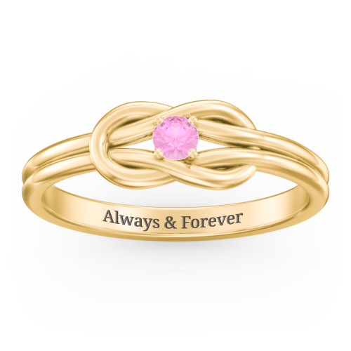 Birthstone Love Knot Ring – 18K Gold Plated Silver with Pink Sapphire