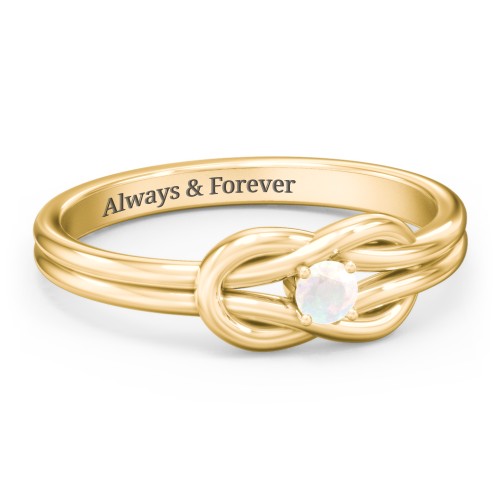 Birthstone Love Knot Ring – 18K Gold Plated Silver with Opal