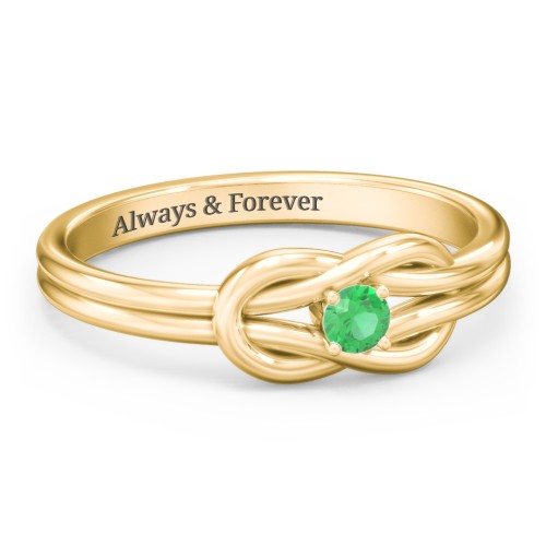 Birthstone Love Knot Ring – 18K Gold Plated Silver with Emerald