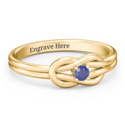 Birthstone Love Knot Ring in 18K Gold Plated Silver with Blue Sapphire