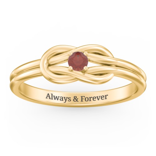 Birthstone Love Knot Ring – 18K Gold Plated Silver with Garnet