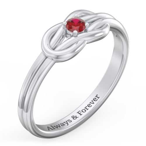 Birthstone Love Knot Ring – Sterling Silver with Garnet
