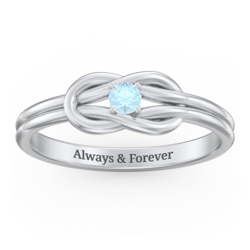 Birthstone Love Knot Ring – Sterling Silver with Blue Topaz