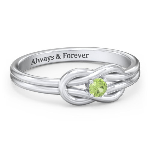 Birthstone Love Knot Ring – Sterling Silver with Peridot