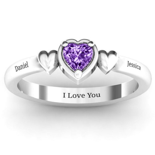Triple Heart Ring – Sterling Silver with Amethyst
