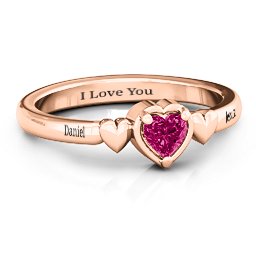 Triple Heart Ring in 10K Solid Rose Gold with Ruby
