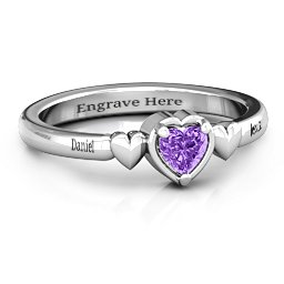 Triple Heart Ring in 925 Sterling Silver with Amethyst
