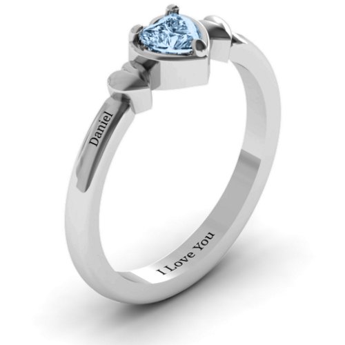 Triple Heart Ring – Sterling Silver with Aquamarine