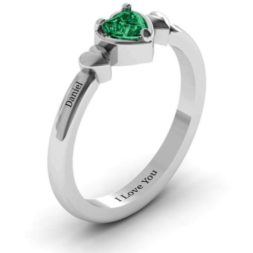 Triple Heart Ring – Sterling Silver with Emerald
