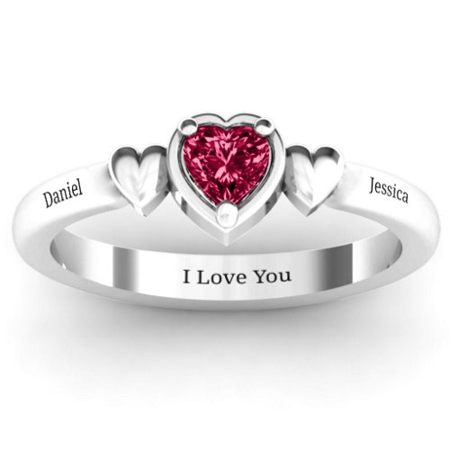 Triple Heart Ring – Sterling Silver with Ruby
